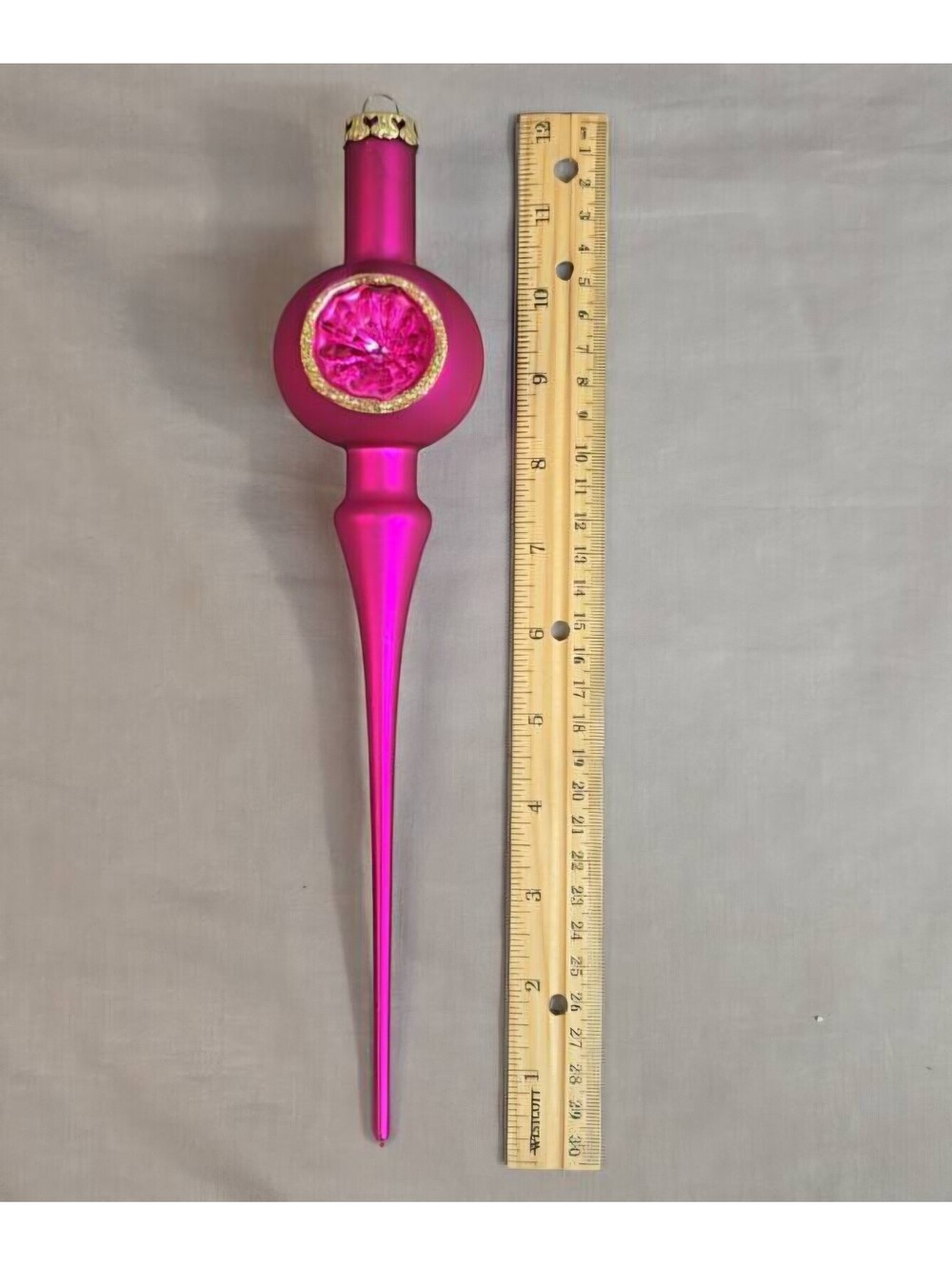 Vintage Mercury Glass Tree Topper Pink Indent Finial 12" West Germany Ornament
